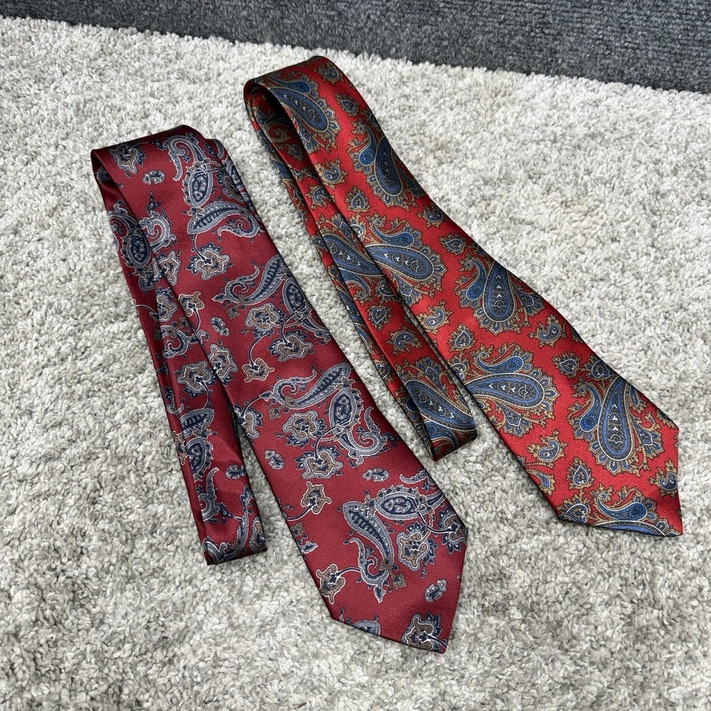 Ketch Polyester Necktie tie lot x2 red paisley (3.75"x57" / 55")